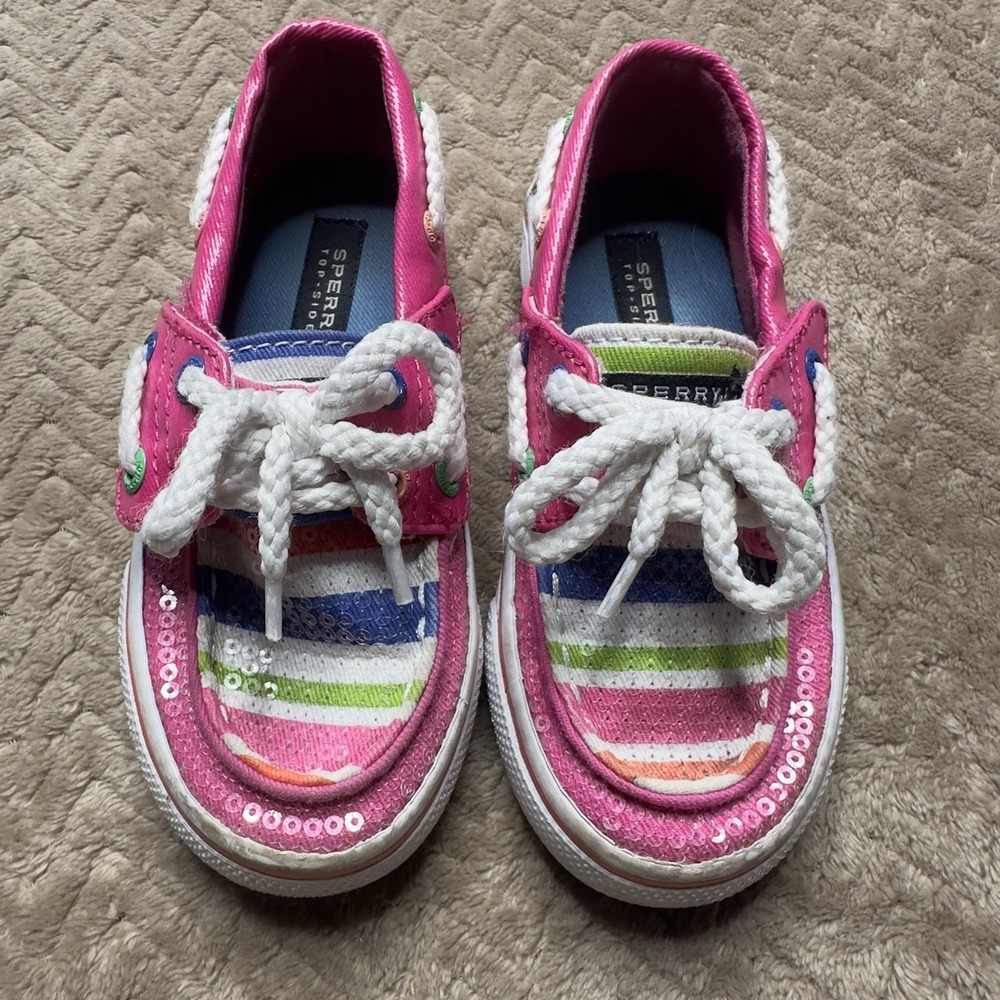 Sperry Kids Sequenced Toddler Shoe Size 7 M Bahama JR Pink Stripe Sequenced